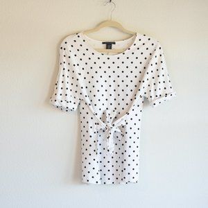 TAHARI Belted Tie Polka Dot Shirt, XS